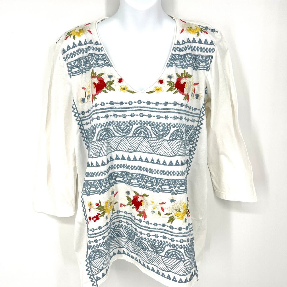 Johnny Was Womens Embroidered Cotton V Neck Tunic Size M **READ**